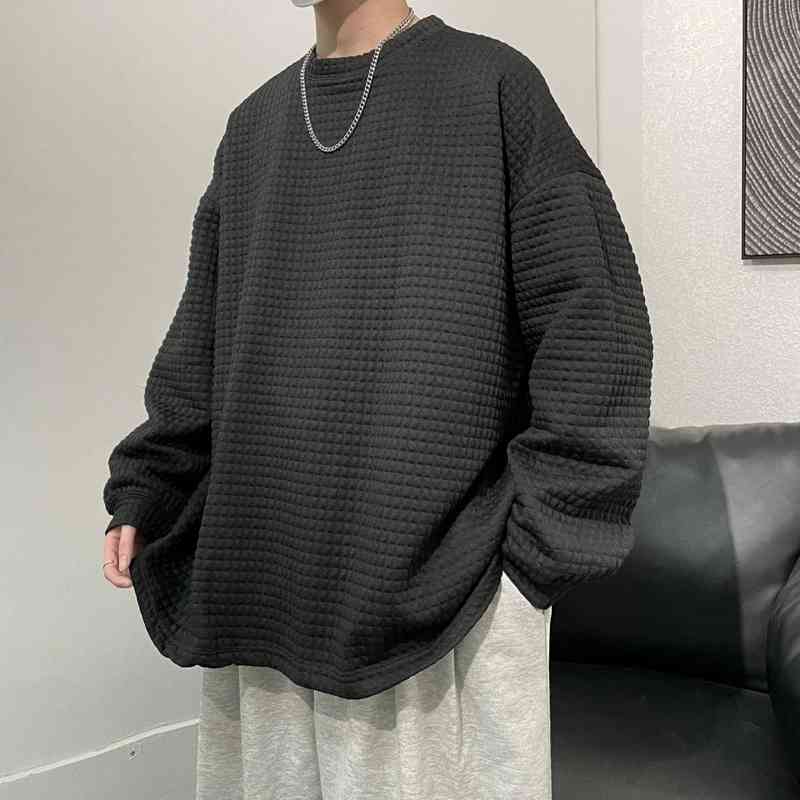 

men's hoodies & sweatshirts -style urban hoodie loose plaid waffle, big korean hip hop shirt couple sweater kpop clothes harajuku male, Black
