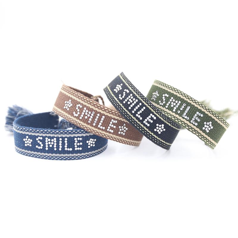 

Charm Bracelets Braided Friendship Bracelet For Women Smile Woven Tassel Adjustable Rhinestone Jewelry 2021