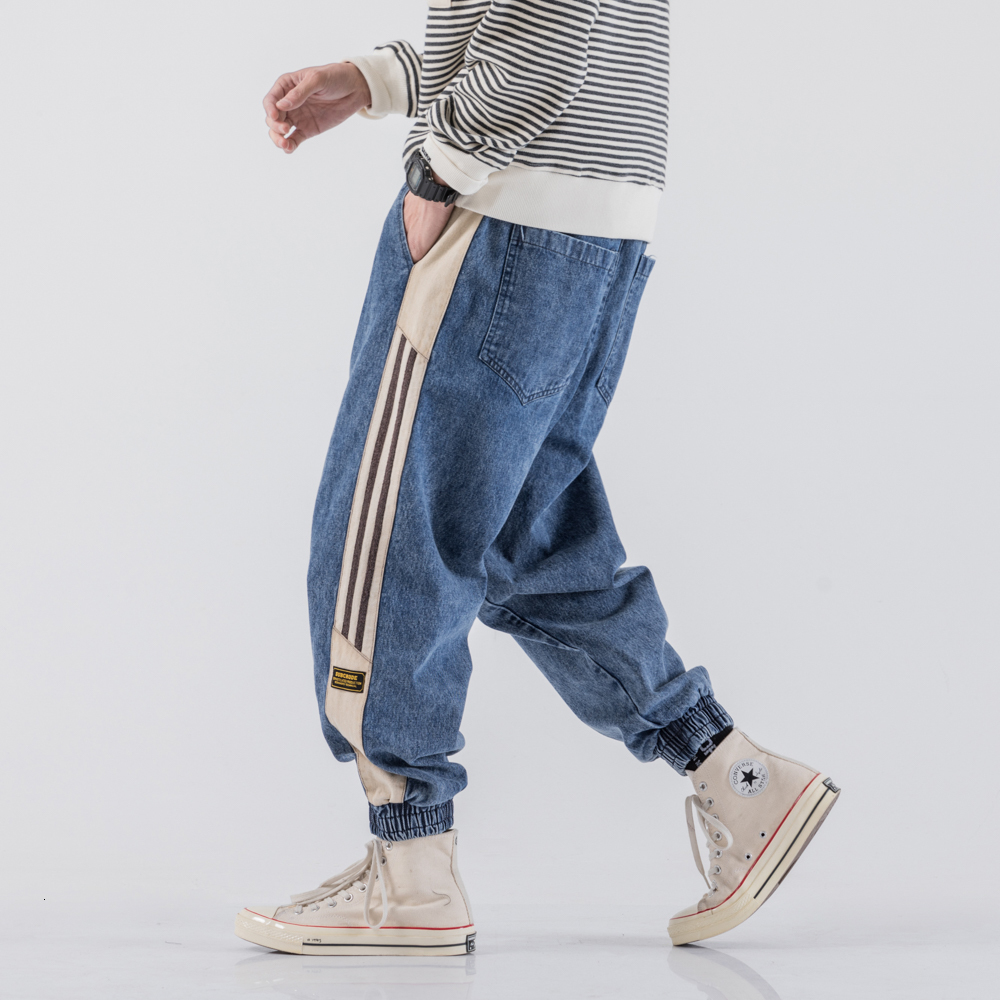

2021 New Men's Loose Leisure Casual Pants Black/blue Color Baggy Homme Cargo Pocket Wash Jeans Biker Denim Trousers Big Size M-5xl Dzad, Navy blue