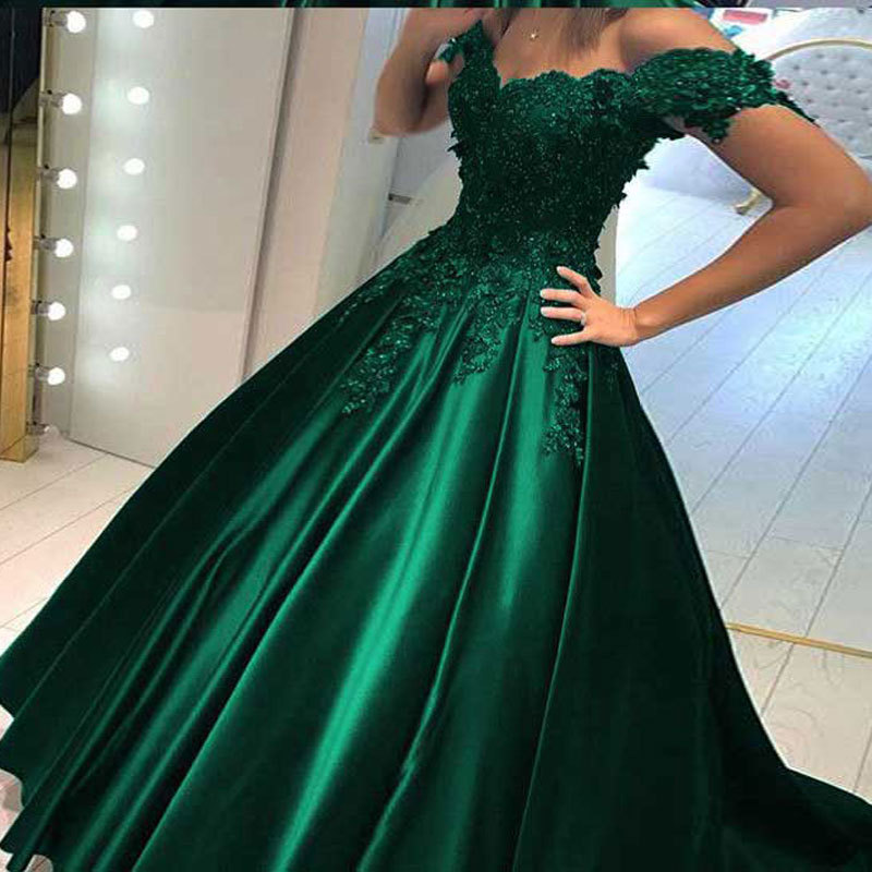 2021 Green Elegant Evening Dresses with Long Sleeve Dubai Arabic Sequins Lace Floral Prom Gowns Party Dress Deep V-Neck High Split-image-716198826