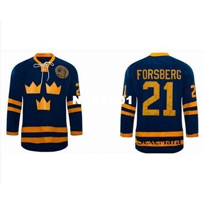

668 Hot #21 Peter Forsberg Jersey Team SWEDEN Ice Hockey Jersey Custom Your Name OR Number high quality embroidery Jersey, Blue