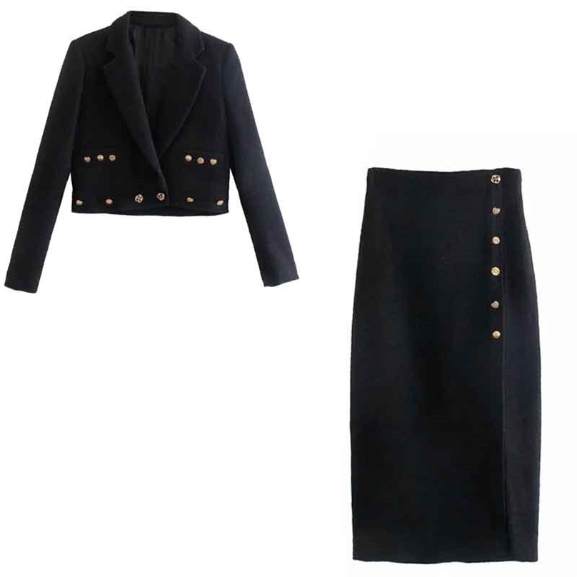

TRAF Za Set Woman Skirt Black Elegant s Long Female Suit 2 Piece Short Blazer Women Tweed s Chic Midi s 211104, Black skirt