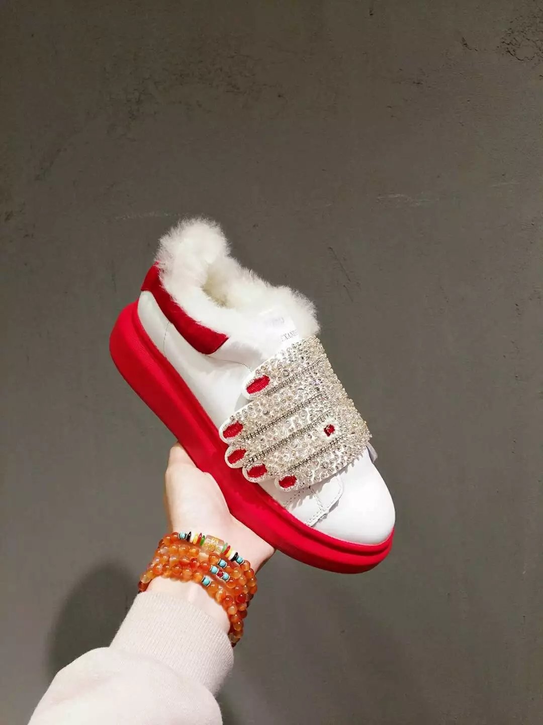 

Rhinestone beaded platform casual sneakers Skate Shoes Sports Shoe Man Sneaker Lace-up leather shaking Advanced customization Senior designer Women Running Walk, With box