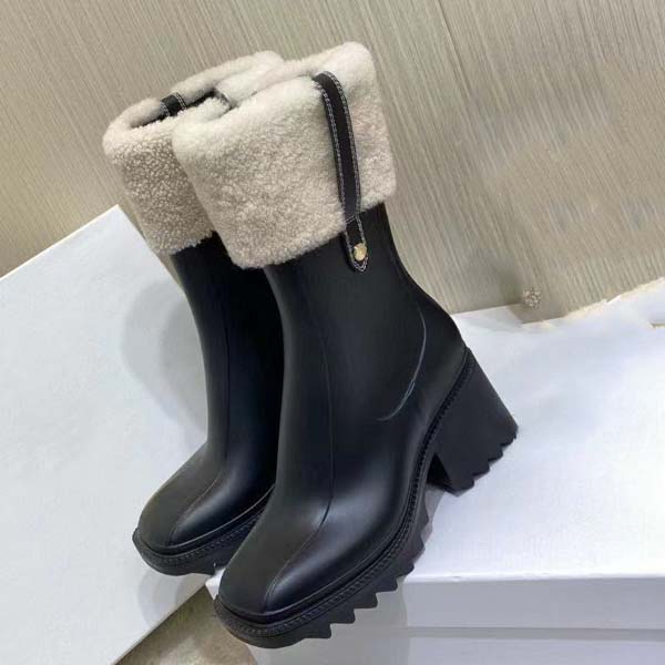 

Superior Quality Luxury Designer Women's Short Boots Middle heel sheepskin wool Martin Boot Work Shoes 35-40 With box, Grey
