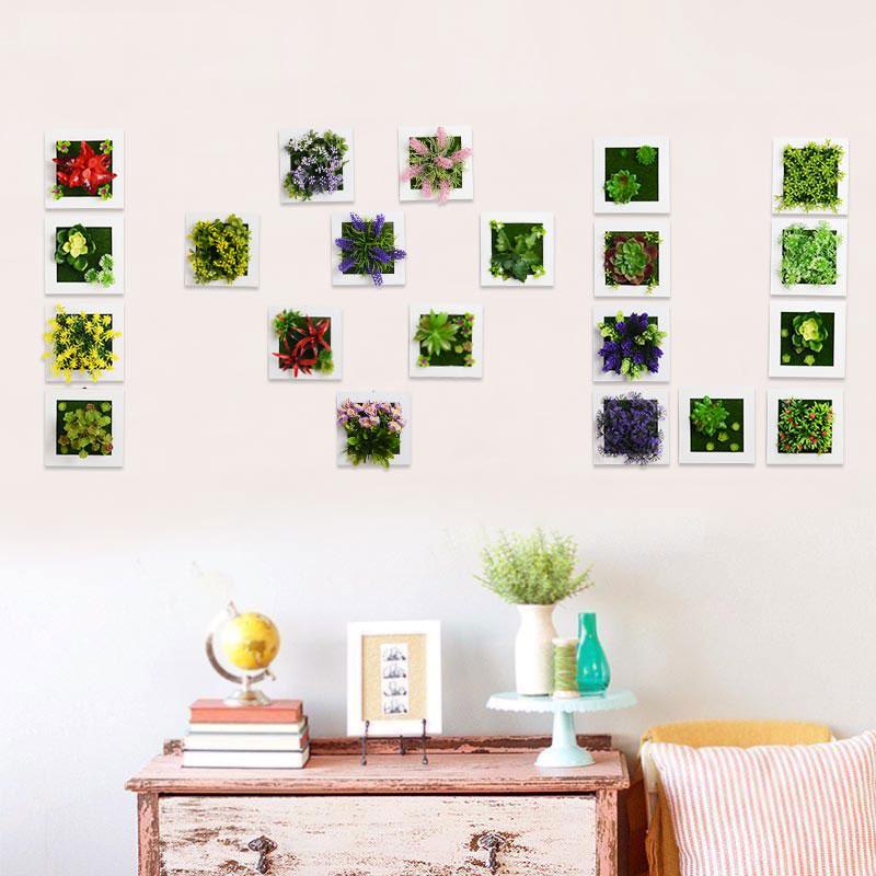 

Artificial Flowers Wall Mounted With Photo Frame Hanging Planters For Living Room Bedroom Home Wall Background Decoration