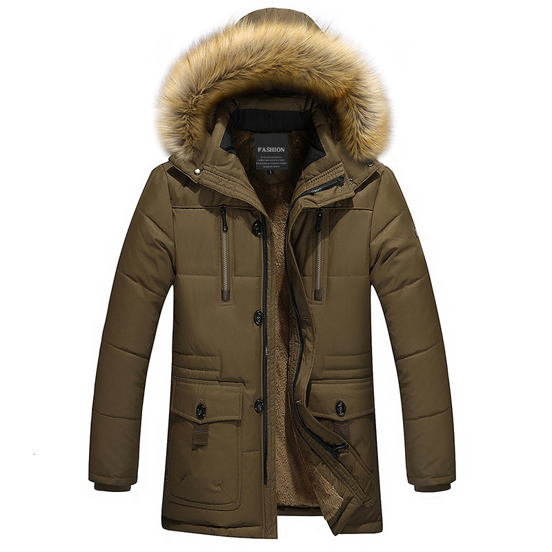 

2021 New Winter Fur Collar Hooded Men Jacket Parkas Mens Tthick Snow Coats Outerwear Thermal Male Wool Liner Windproof Coat Plus Size 4 5GAC, Mg6691khaki