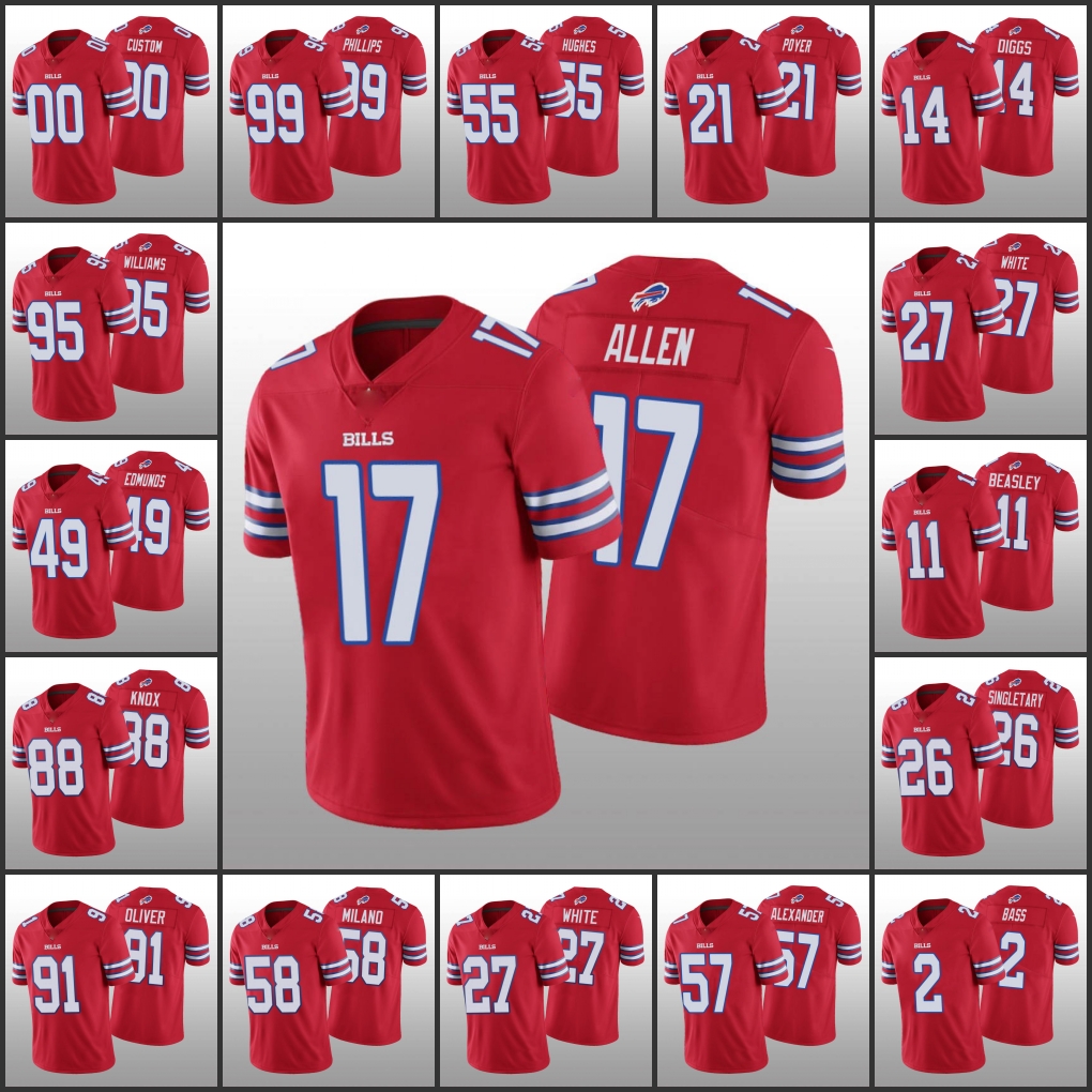 

Buffalo''Bills''Men #49 Tremaine Edmunds 26 Devin Singletary 14 Stefon Diggs 17 Josh Allen Women Youth Custom Red Vapor Limited Jersey