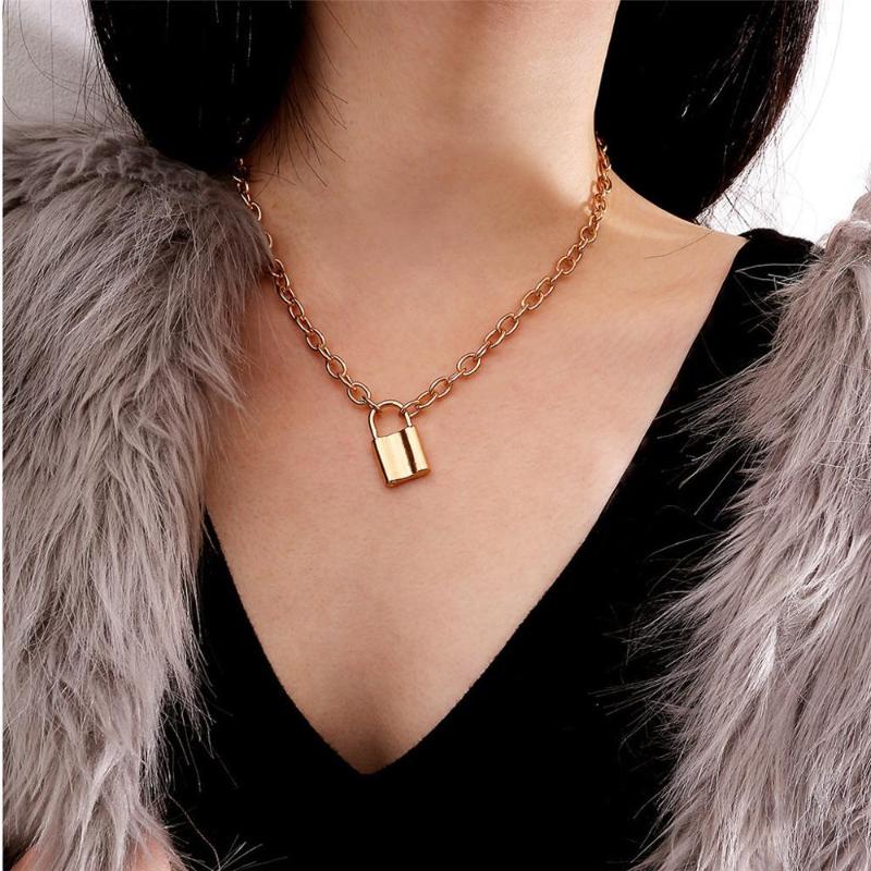 

Pendant Necklaces 2021 Chain Necklace Women Lock Padlock Charm Clavicle Jewelry Friends Gifts Long Punk Choker Girl Colares A1