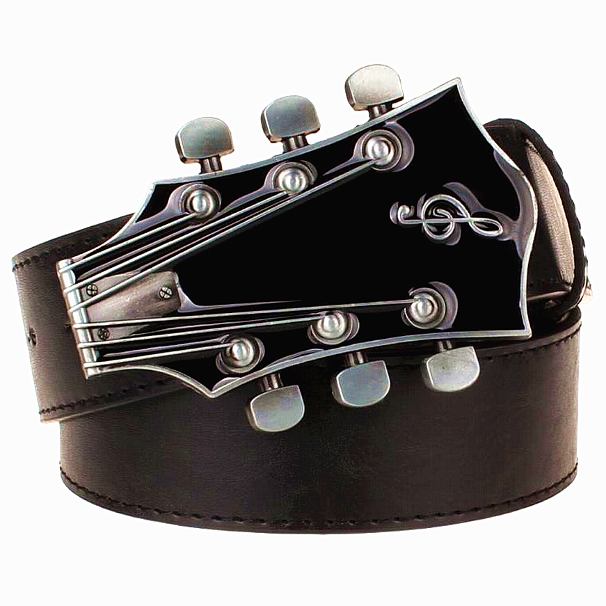 

2021 New Fashion Retro Guitar Buckle Street Music Dance Accessories Ukulele Performance Apparel Hip Hop Waistband Novel Belt Sluw, Black