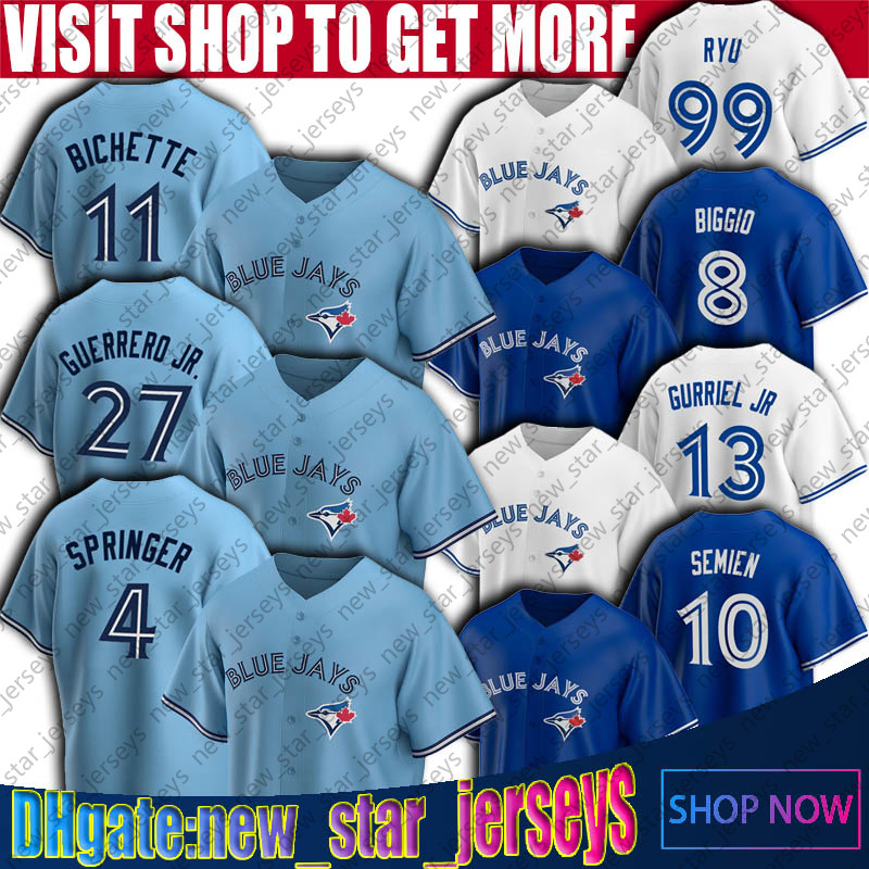 

Blue Toronto Jays 4 George Springer 27 Vladimir Guerrero Jr Jersey Powder Blue Marcus Semien Bo Bichette Cavan Biggio Jerseys Ryu Grichuk, Man custom jersey (ln)