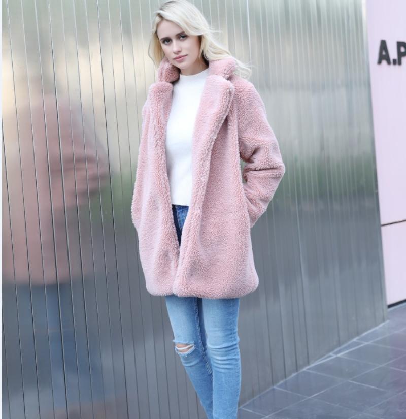 

Women's Fur & Faux Winter Coat Women Leather Grass Imitation Long Sections Large Size Jacket Turn-down Collar Thick Warm, Fuchsia