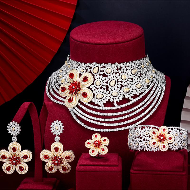 

Earrings & Necklace GODKI Super Big Luxury 4PCS Flowers Africa Cubic Zirconia Chokers Set Jewelry Sets For Women Wedding Dubai Bridal 2022, As pic