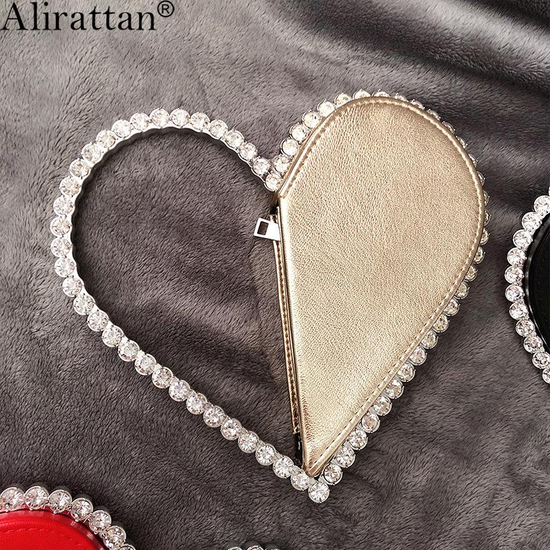 

Evening Bags Luxury Heart-Shaped Diamond- PU Leather Handbag For Women 2022 Fashion Brand Ladies All-Match Dinner Bag, White