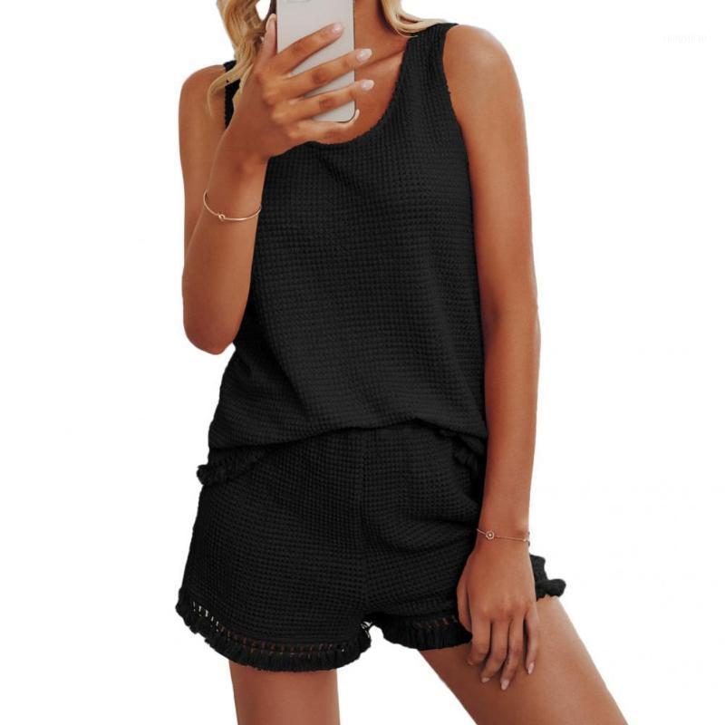 

Women' Tracksuits Summer Beach Two Piece Set Women Tassel Tracksuit Loungewear Casual Sleeveless Tops + Slim Shorts Suit Elegant Woman Outf, Blue