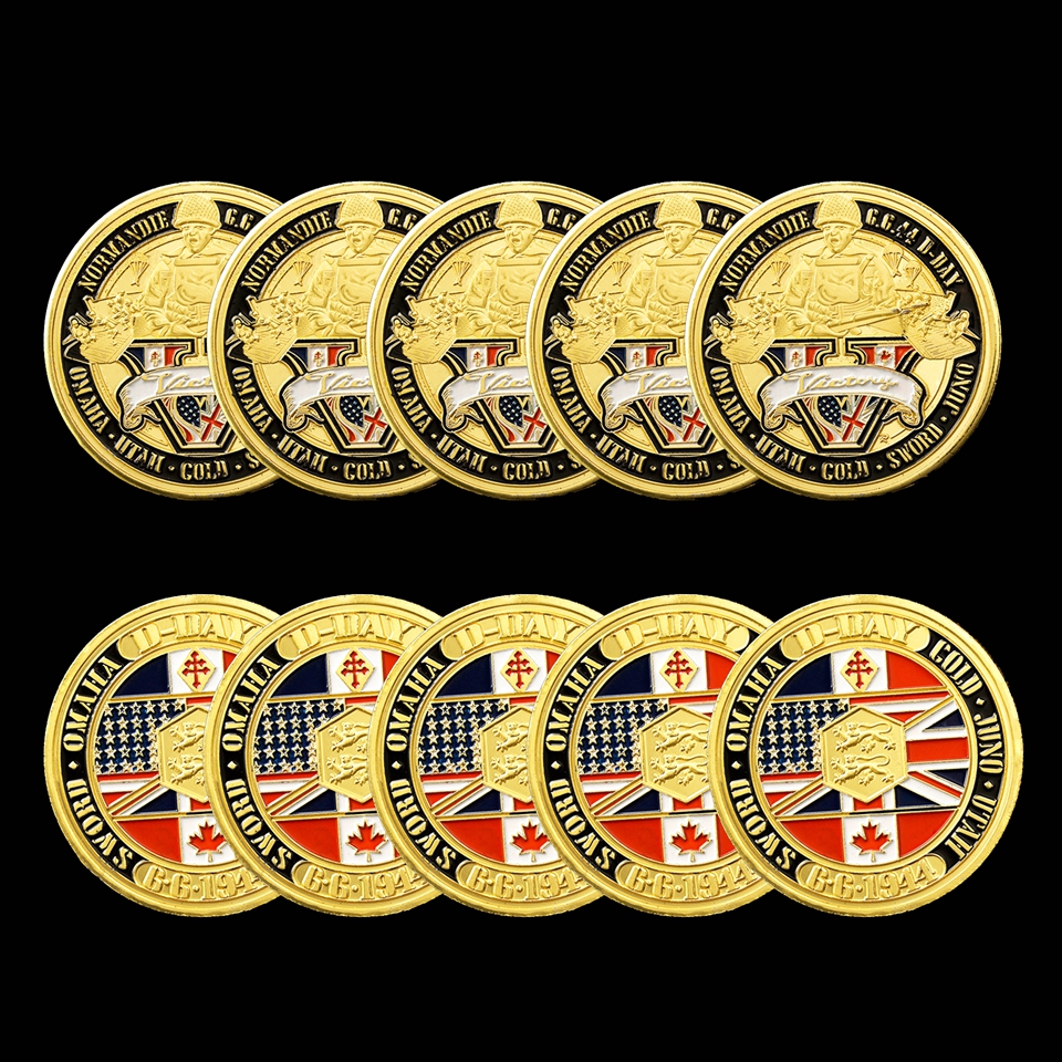 5pcs Non Magnetic 70th Anniversary Battle Normandy Medal Craft Of Gilded Military Challenge US Coins For Collection With Hard Capsule-image-707567082