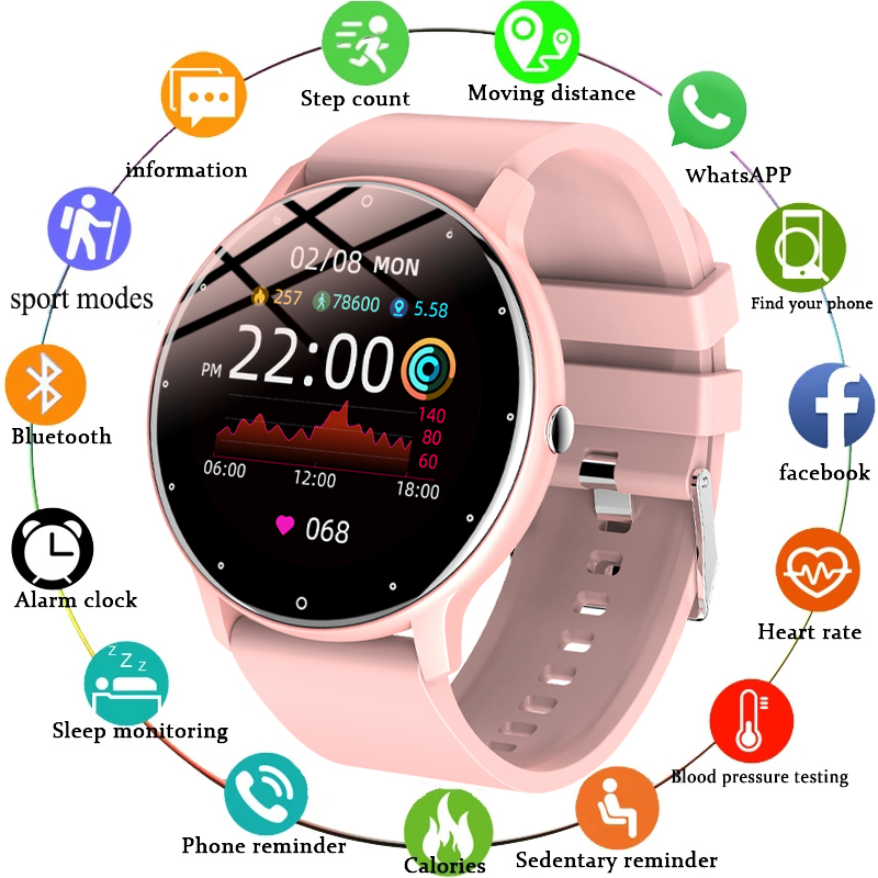 

LIGE 2021 New Smart watch Men and women Full touch fitness tracker blood pressure sleep monitoring smart Clock ladies smartwatchg, Pink