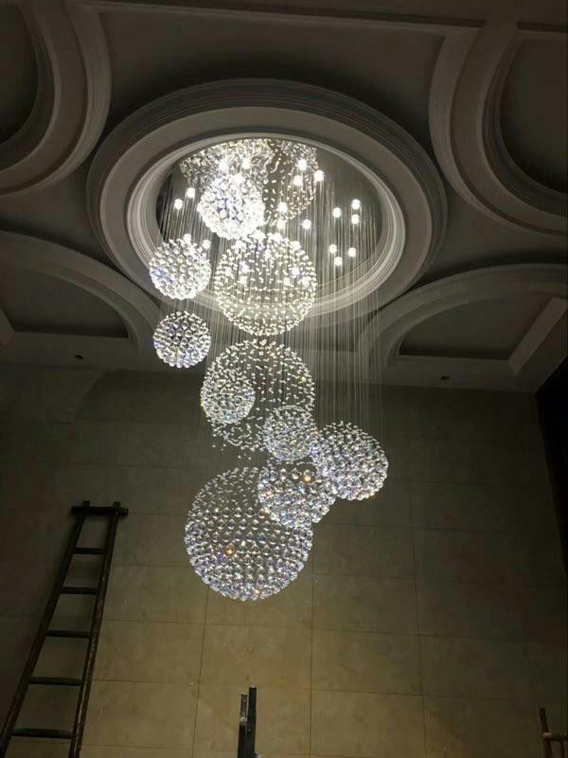 

Modern K9 Crystal Chandelier For Staircase 11pcs Large Crystal Ball LED Lamp Spiral Design Living Room Lighting Fixtures