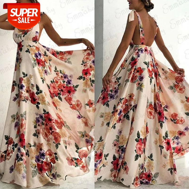 

2019 Brand New Summer Women Boho Sleeveless Long Dress Floral Cocktail Beach Elegant Party Night Dresses Sundress #Gr0e, Black;gray