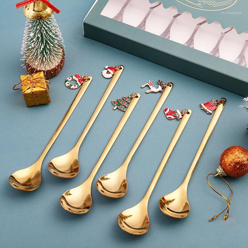 

Christmas Decorations 6pcs Pendant Spoon Stainless Steel Spoons Xmas Party Ice Cream Stirring Coffee