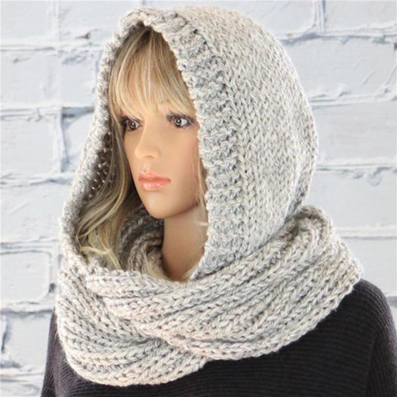 

Scarves Solid Casual Hooded Scarf Ear Protection Warm Hat 2022 Winter Ladies Fashion Knitted Cap