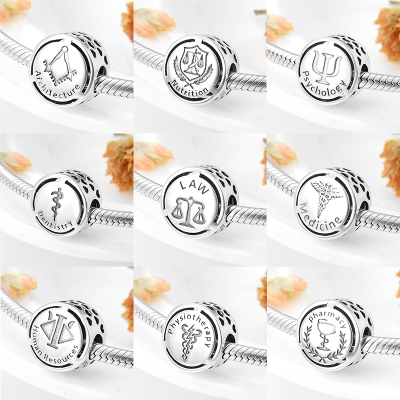 

2021 Twelve Medal Occupation Charms Beads 925 Sterling Silver Fit Original European Bracelet Charm Jewelry Making Q0531