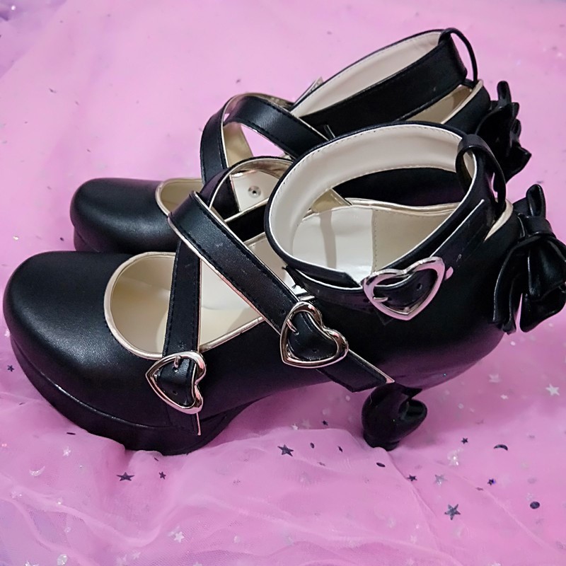 

High Cross Buckle Back Bowknot Soft Round Toe Cosplay Anime Lolita Sexy Japanese Shoes Kawaii Goth Vintage K2xr