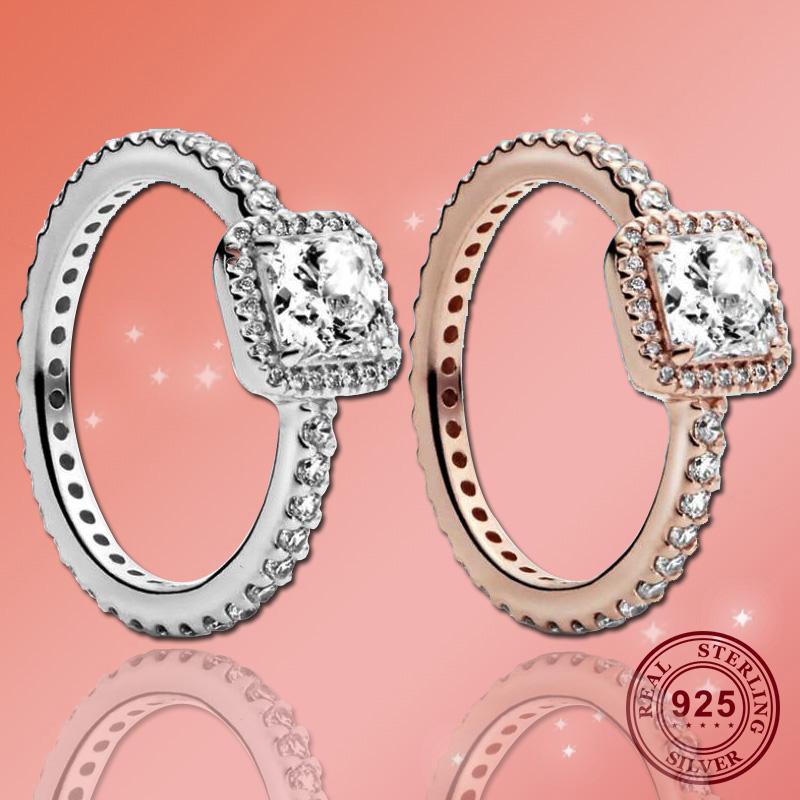 

Cluster Rings 925 Sterling Silver Pan Ring Creative Personalized Square With Crystal Cz For Women Wedding Party Fashion Jewelry, Golden;silver