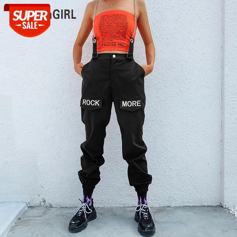 

HEYounGIRL Hip Hop Patchwork Chains Pants Women Elastic High Waist Black Track Pants Capris Embroidery Letter Trousers Female #vj6E, Black;white