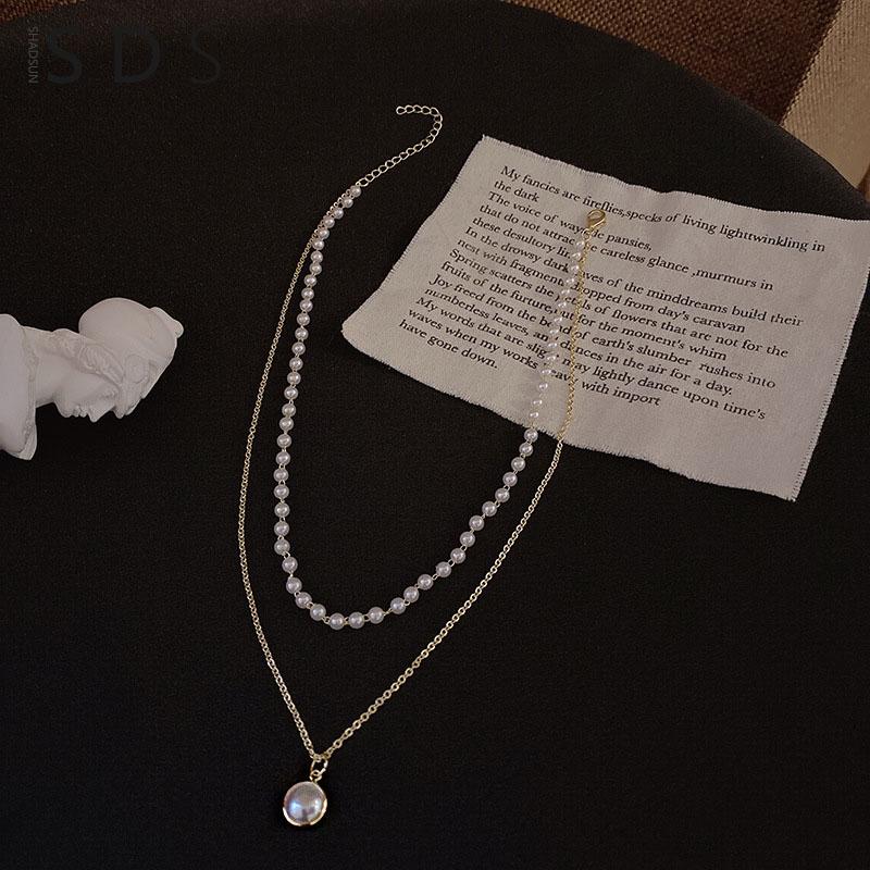 

Pendant Necklaces Niche Design Sense Online Celebrity Ins Simple Temperament Double Pearl Necklace Female Tide Choker Clavicle Chain Bo Neck