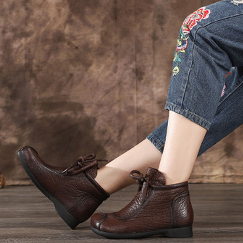 

Women's Lace Up Ladies Flats Shoes Waterproof Female Non-slip Fashion Woman Retro Short Boots Qbl6, Black
