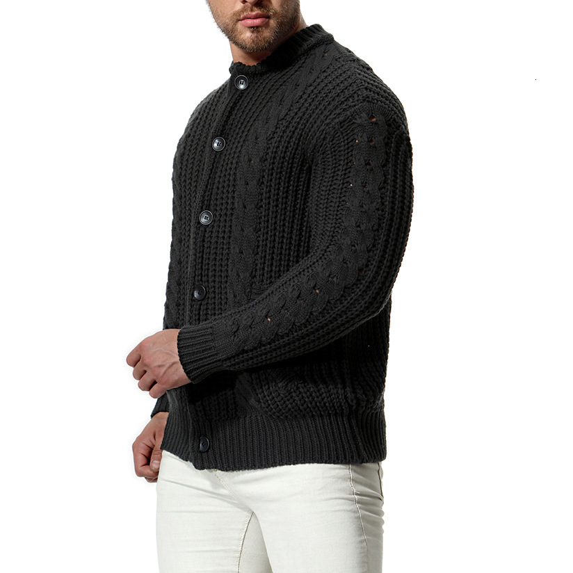 

2021 New Winter Thick Men's Knitted Sweater Coat Off Black Long Sleeve Cardigan Sweaters Mwy6