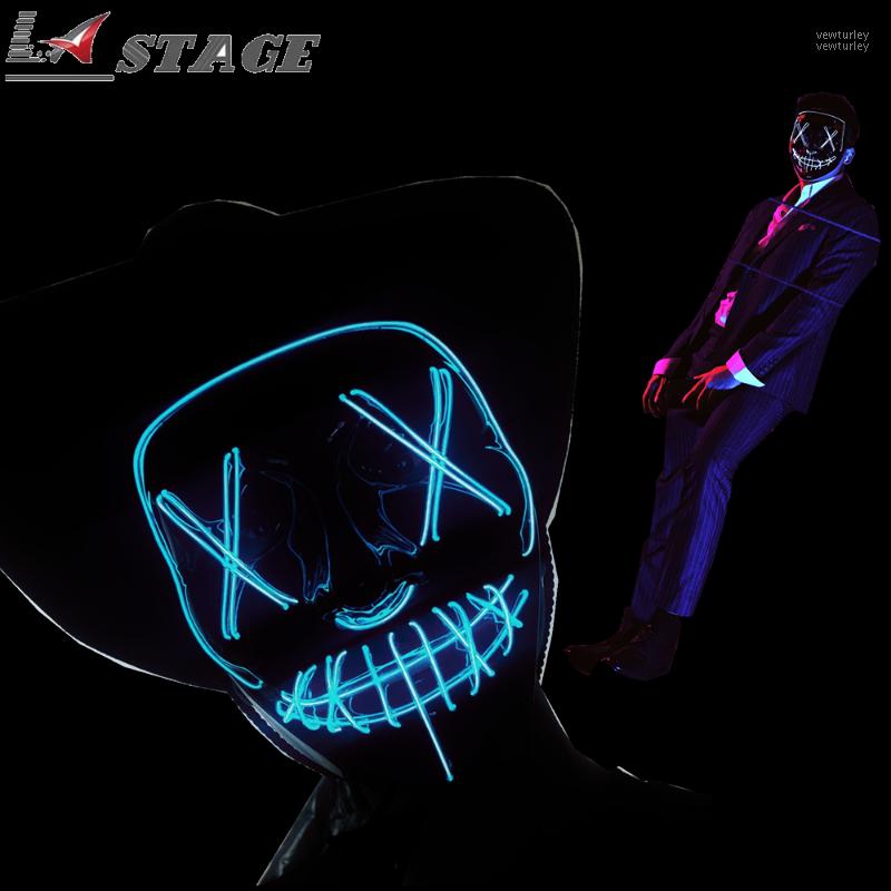 

Party Decoration Halloween LED Mask Douyin Black Grimace Same Prop Fluorescent V-shaped Horror Voice-activated Flashing Luminous