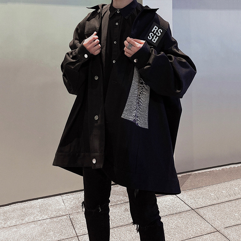 

RAF pulse ripple niche high street heavy industry washing loose large medium and long American cowboy coat fashion, Black