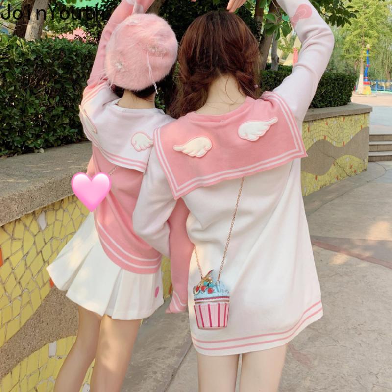 

Women's Sweaters Joinyouth Japanese Fashion For Women Fall Clothing Sweet Knitted Pullovers Tops Preppy Style Loose Kawaii Jumper, White;black