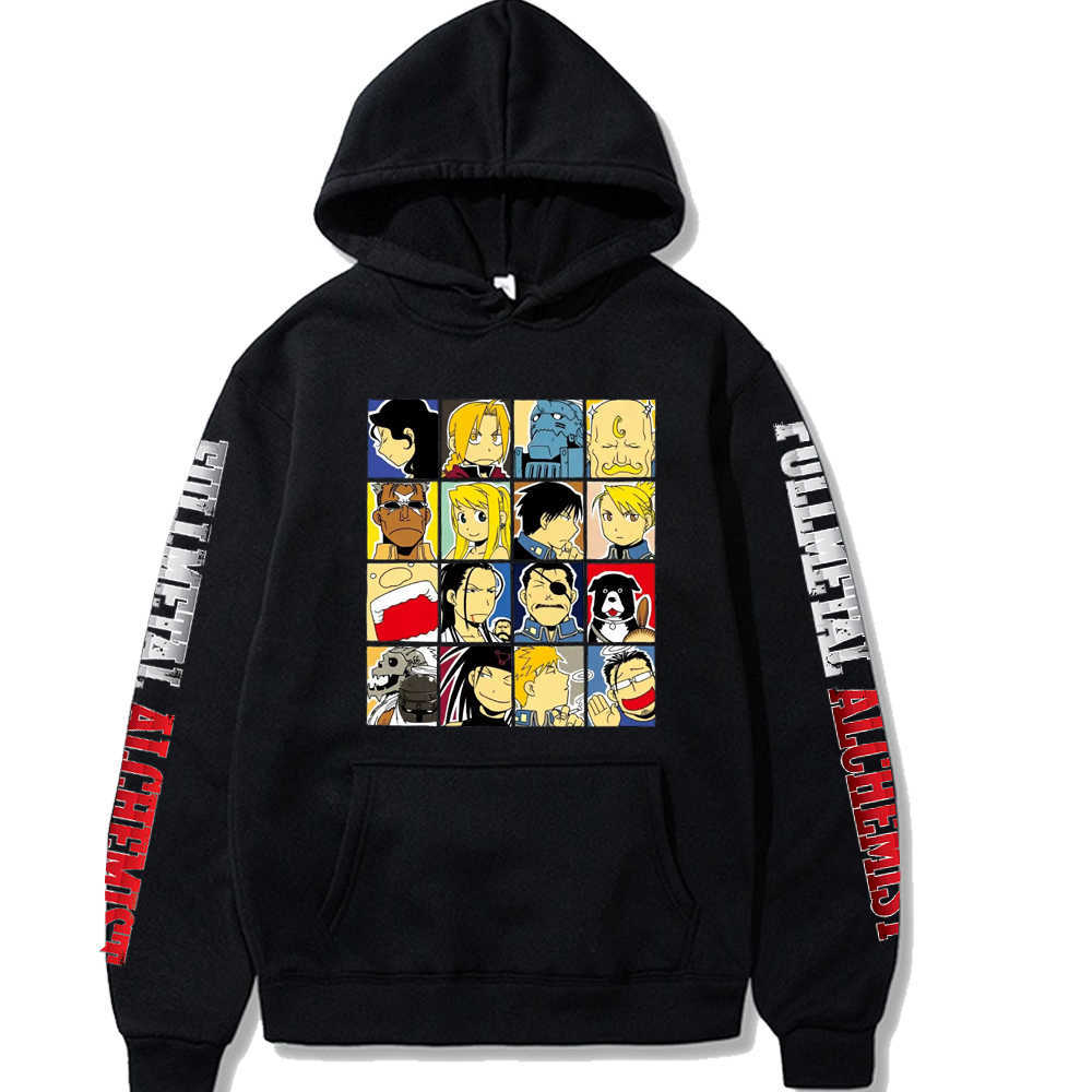 

Japanese Anime Funny Fullmetal Alchemist Hoodies Winter Japan Style Sweatshirts Streetwear for Women/men X0601, Black