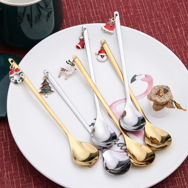 

Christmas Decorations 1pc Ornaments Coffee Spoons Stainless Steel Fork Gifts Home Kitchen Supplies Teacher's Day