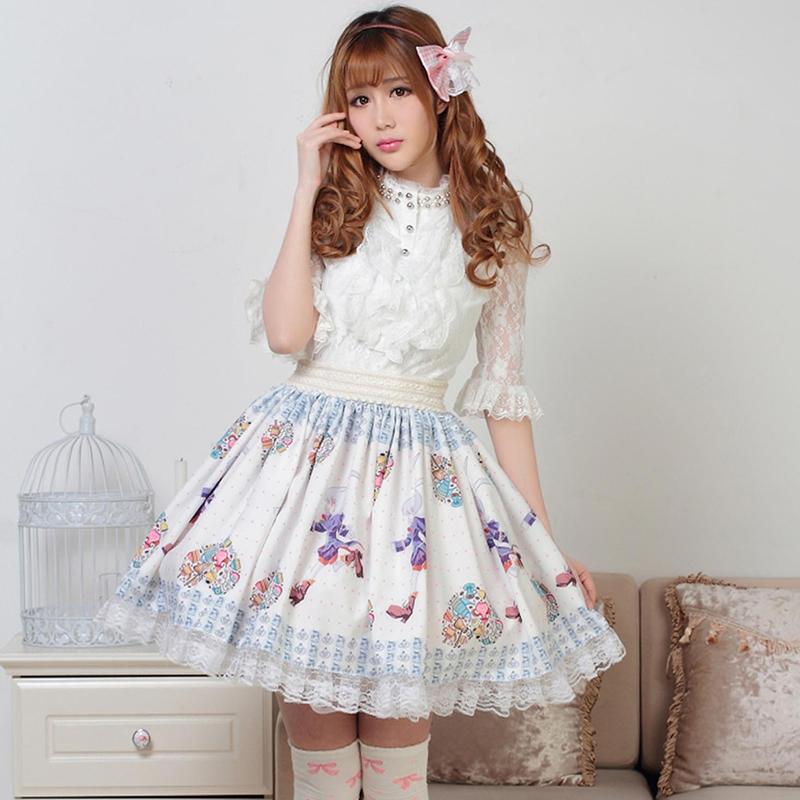 

Skirts Princess Sweet Lolita Blue Love Lori Pleated Half-length Women GZWY148, Sky blue
