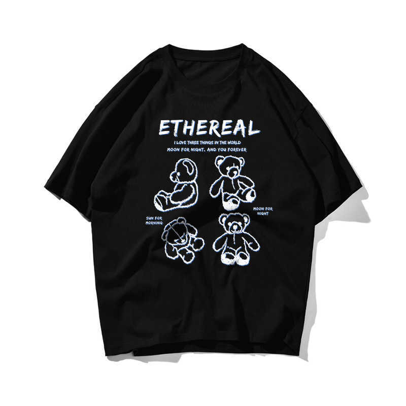 

Hand Painted Bear Hip Hop Oversize T Shirt Men Streetwear Harajuku Tshirt Short Sleeve Cotton Loose HipHop T-Shirt Basic 210603, Orange