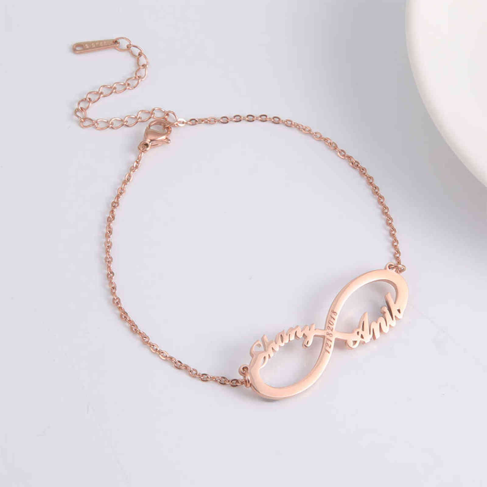 

Lemegeton Custom Name Date Bracelet Women Girls Personalized Infinity Pendant Stainless Steel Charms Lovers Jewelry Gifts