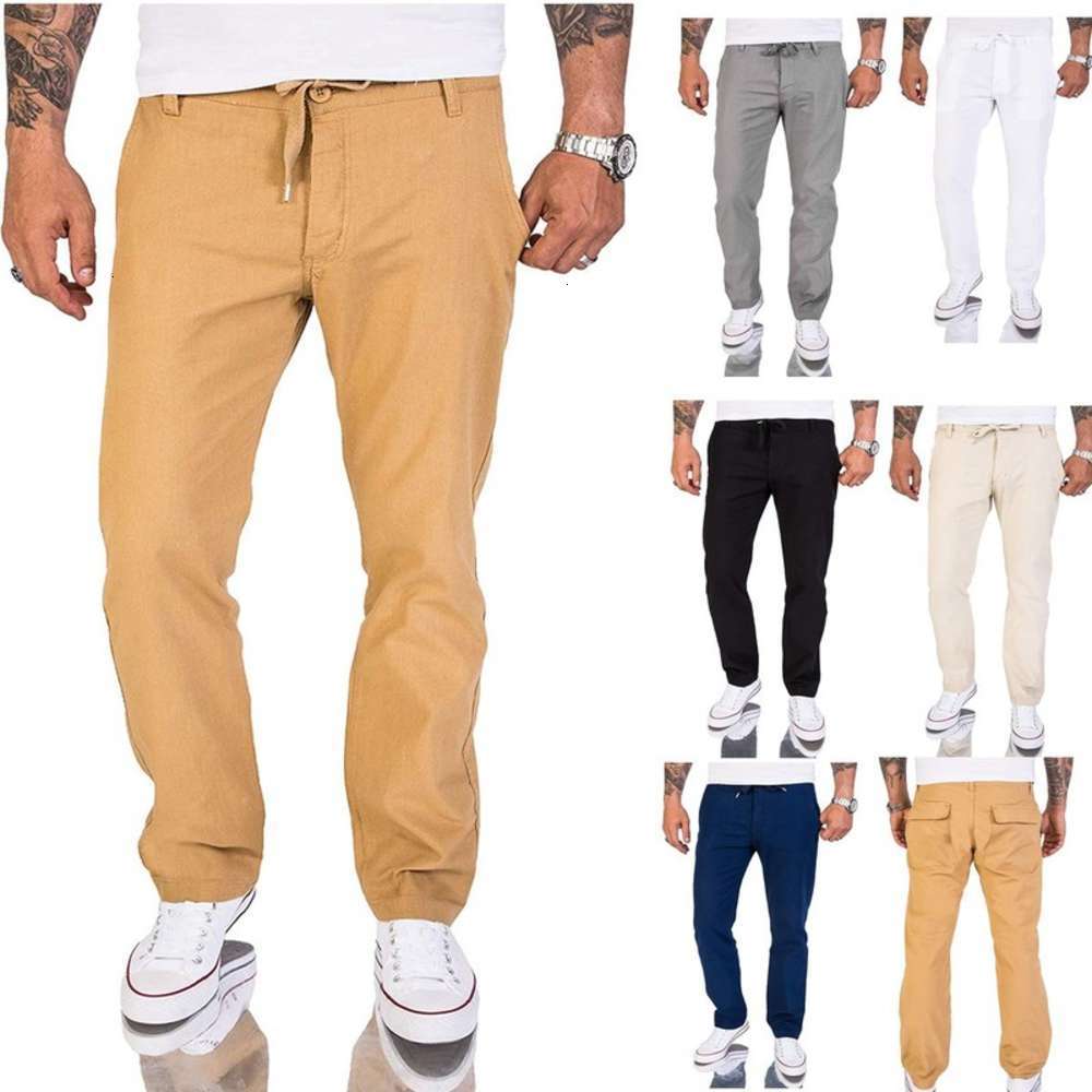 

Autumn and winter 2021 new casual classic solid color cotton linen large pocket sports men's pants, Blue
