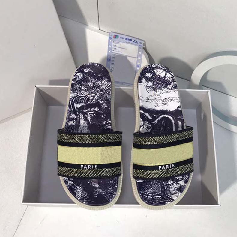 

slipper for woman Cross Slippers Dupe Woody Retro Letter Sandals Black White Red Loafers Leather Flops Flat Summer Outdoor Beach With Box 03, #9