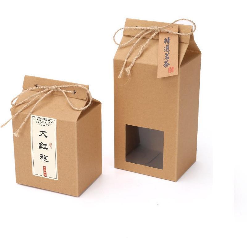 

2021 Tea Packaging Cardboard Kraft Paper Bag Folded Food Nut Tea Box Food Storage Standing Up Paper Packing Bag