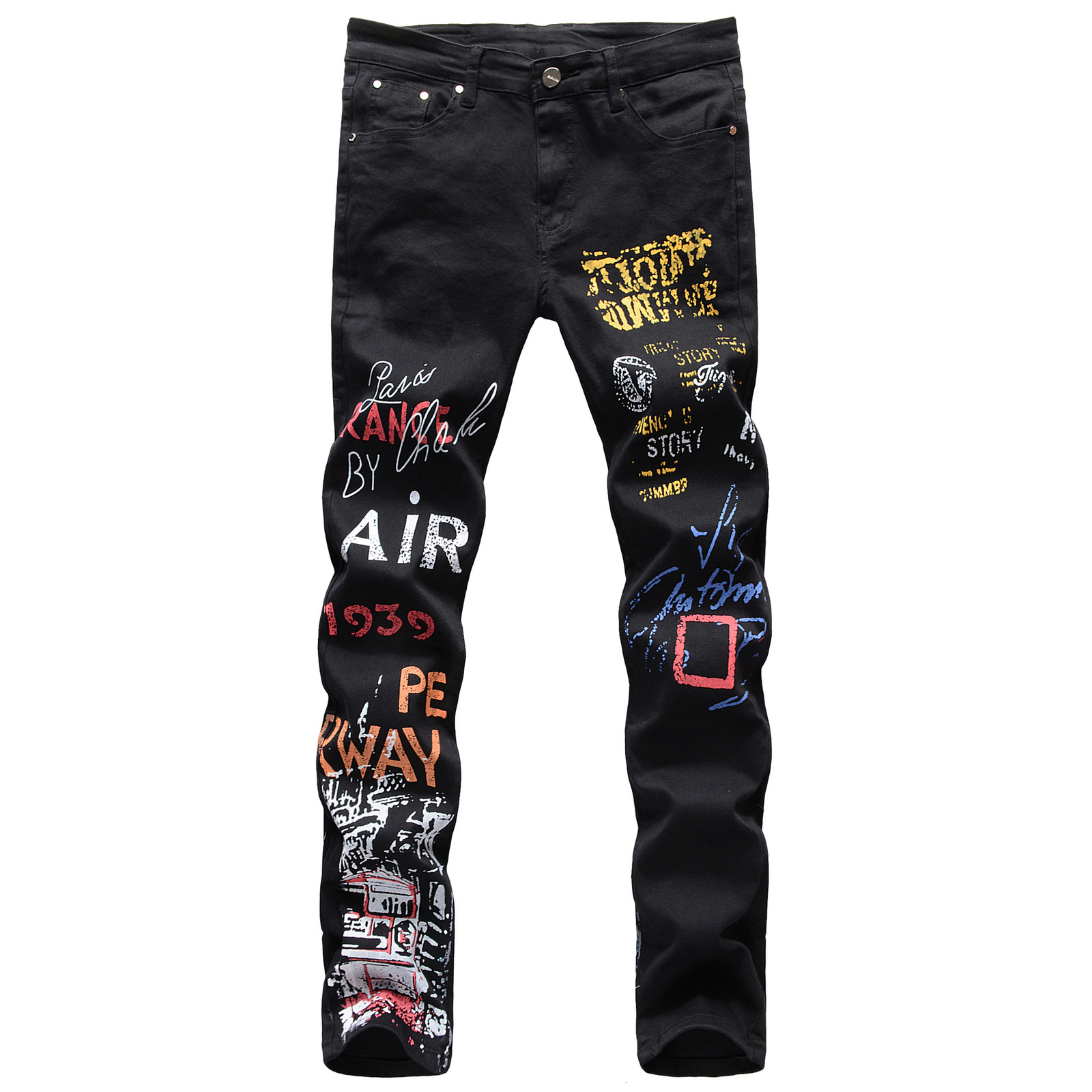

2021 New Men's Black Printing Elastic Force Leisure Time Jeans Male Brand Personality Directly Canister Flower Pants Trousers Qjdr, Beige