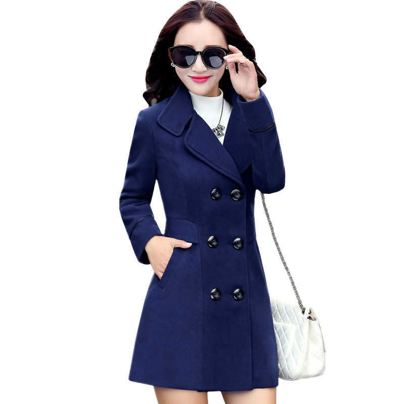 

Autumn Winter Woolen Coats Overcoat Women Slim Medium Long Plus Size Wool Coat Ladies Fashion Double-breasted Jackets 210602