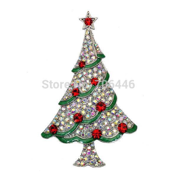 

Pins, Brooches Wholesale 2.25 Inch Beautiful Shiny Red Crystal Decorated Christmas Tree Brooch Gift Pins