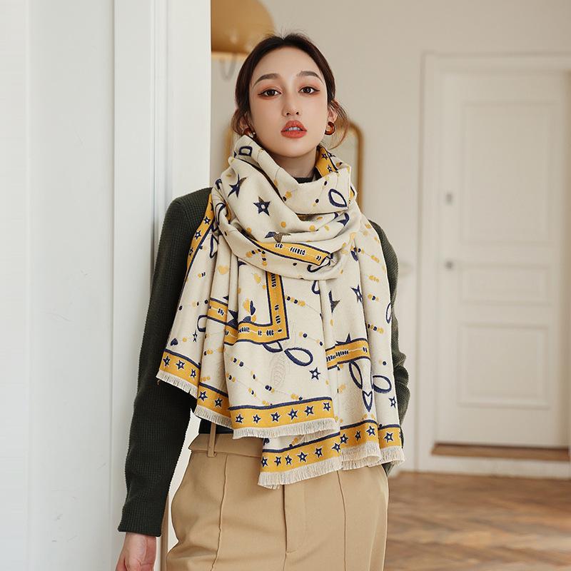 

Scarves 2021 Female Thick Cashmere Autumn 190X65CM Dustproof Beach Towel Two-Sided Bandanna Winter Dot Print Shawls