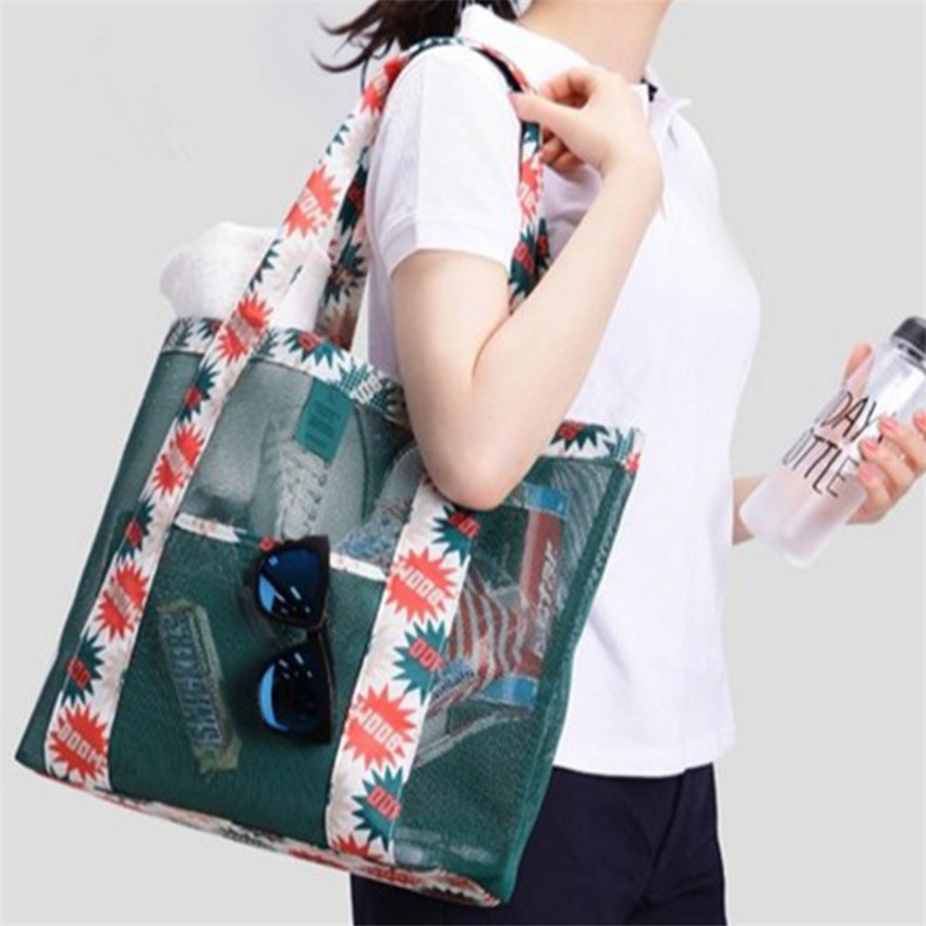 

In stock Outdoor Travel Storage Bag Beach Net One Shoulder Large Capacity Clothes TOP quality Spinnertoys, Black