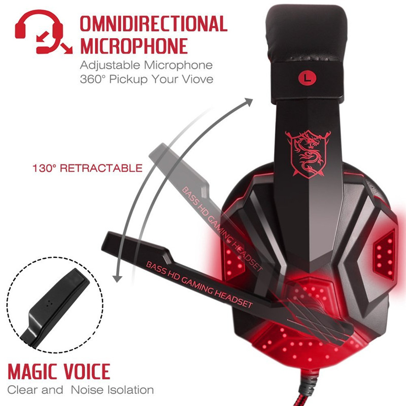 

Lights Gaming Headset for PS4 PC Xbox one Stereo Noise Cancelling Wired Gamer Headphones With Mic auriculares