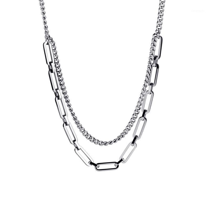 

Double Layer Square Link Chain Choker Necklace For Men Women Stainless Teel High Polished Hip Hop Simple Jewelry Chains