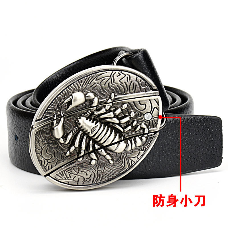

Men's Leather Personalized Self-defense Non Mainstream Young People's Versatile Fashion Belt with Knife, Black;brown